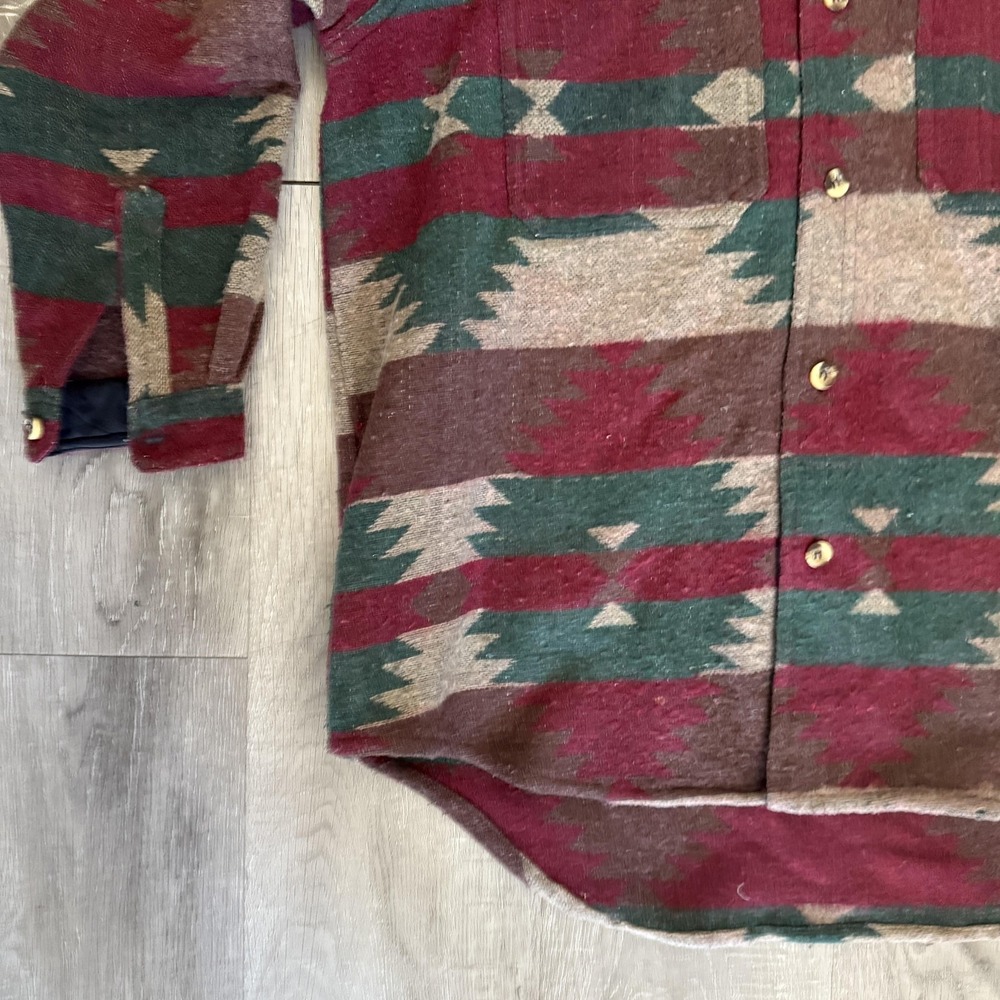 Vintage Paragraff Shirt Mens Small Aztec Southwest Wool Blend Button Up 90s - Picture 6 of 13